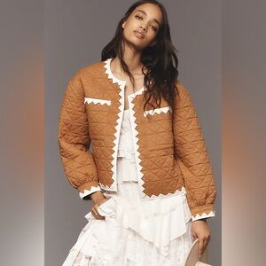 Anthropologie Zigzag-Trim Quilted Jacket in Broze XS/Small